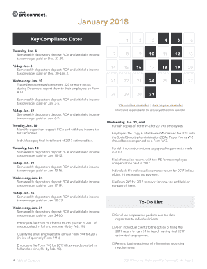 January 2018 Key Compliance Dates