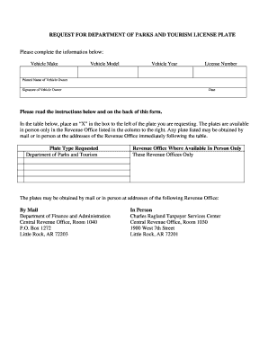 Department of Parks and Tourism License Plate Request