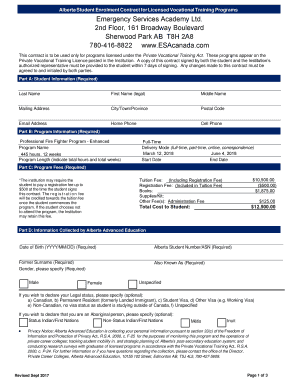 Alberta Student Enrolment Contract for Licensed Vocational Training Programs