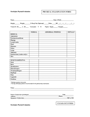 Participles Physical Evaluation Form