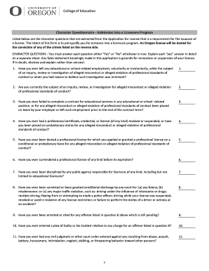Oregon Teacher Character Questionnaire