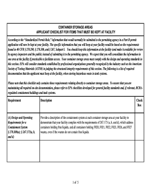 Container Storage Areas Applicant Checklist