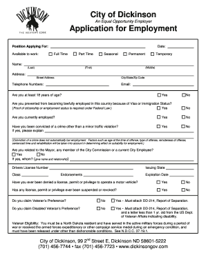 City of Dickinson Employment Application