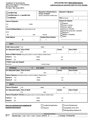 New Jersey Non-Genealogical Vital Record Application