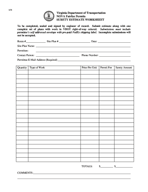 Virginia Surety Estimate Worksheet