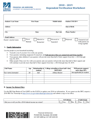Dependent Verification Worksheet