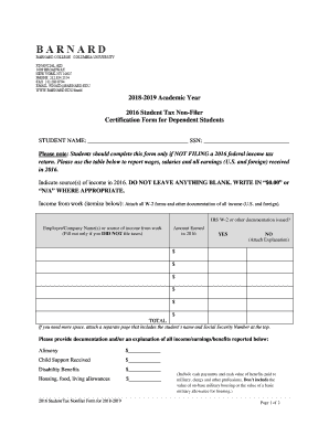 2016 Student Tax Non-Filer Certification Form
