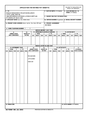 US Military Retired Pay Application Form