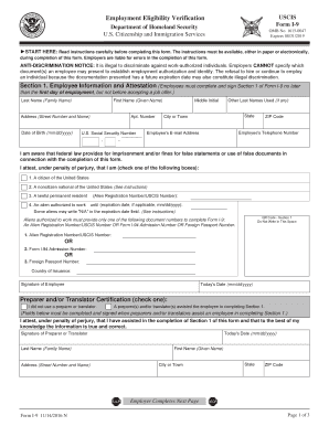 USCIS Form I-9 Employment Eligibility Verification
