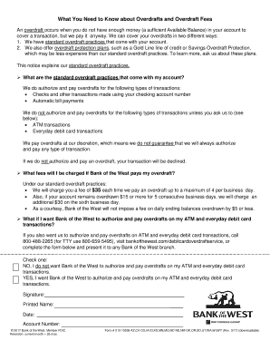 Bank of the West Overdraft Notice and Consent Form