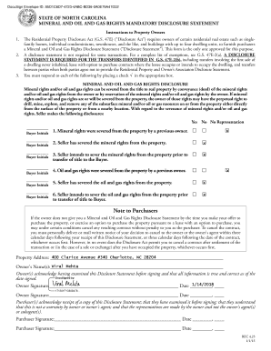 North Carolina Mineral and Oil and Gas Rights Disclosure Statement