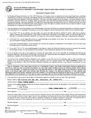 North Carolina Residential Property Disclosure Statement