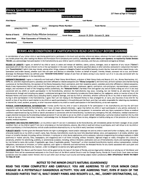 Disney Sports Waiver and Permission Form