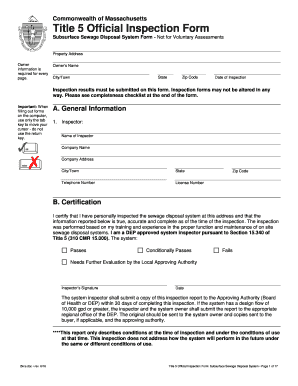Massachusetts Title 5 Sewage Disposal Inspection Form