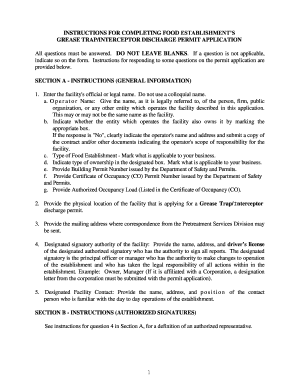 Food Establishment Grease Trap Permit Application