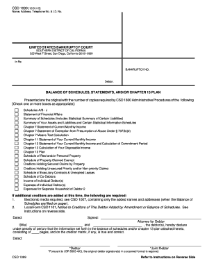 US Bankruptcy Court California Balance of Schedules