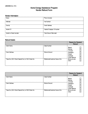 Home Energy Assistance Program Vendor Refund Form