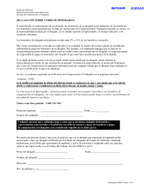 Declaración sobre cobro de honorarios