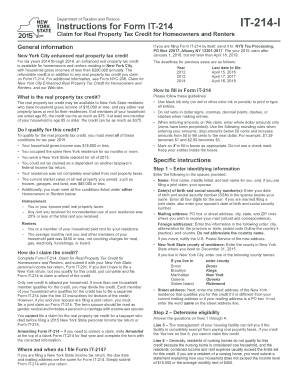 New York Real Property Tax Credit Form IT-214