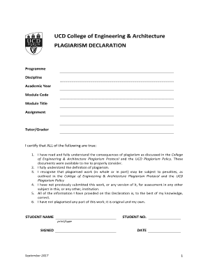 UCD Plagiarism Declaration Form