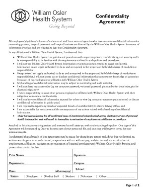 William Osler Health System Confidentiality Agreement