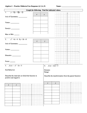 Algebra 2 Practice Midterm Free Response