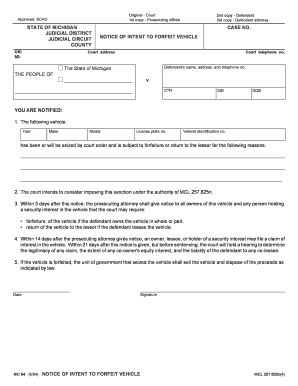 Notice of Intent to Forfeit Vehicle