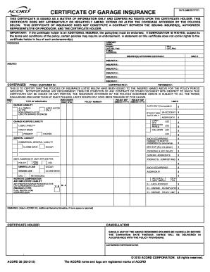 Certificate of Garage Insurance