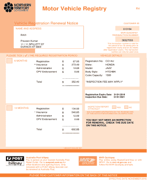 Vehicle Registration Renewal Notice