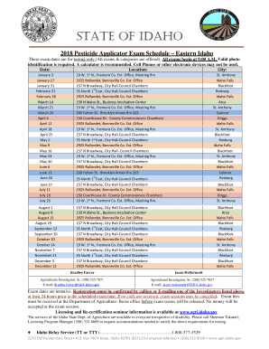 fillable online 2018 pesticide applicator exam schedule eastern st 101 form idaho