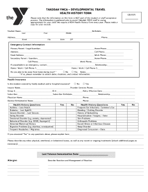 Takodah YMCA Developmental Travel Health History Form