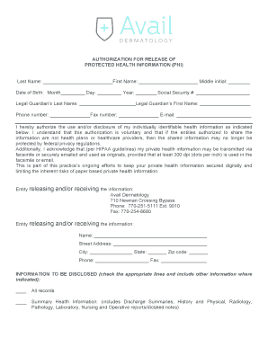 Authorization for Release of Protected Health Information