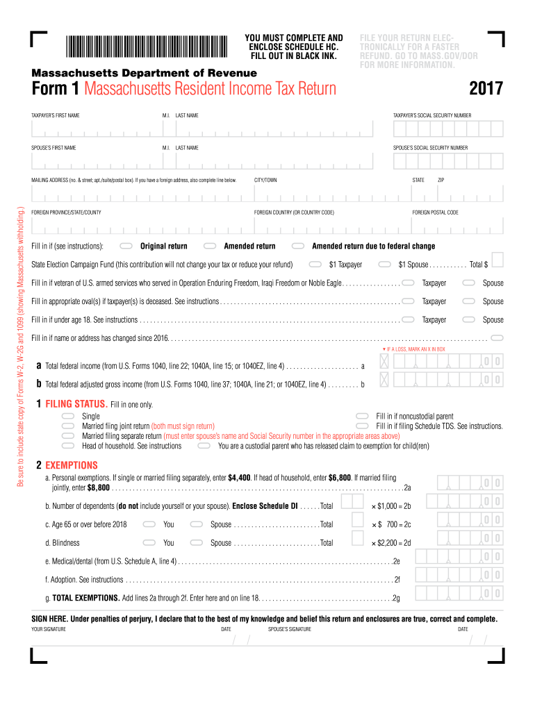 2017 MA Form 1 Fill Online Printable Fillable Blank PdfFiller