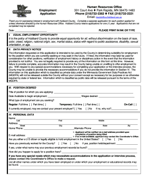 Hubbard County Employment Application Form