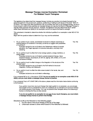 Massage Therapy License Exemption Worksheet