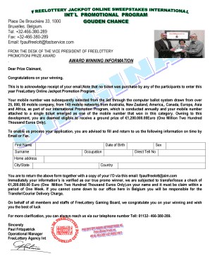 FreeLottery Prize Award Notification