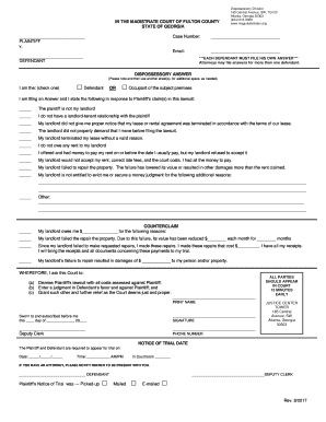 Georgia Dispossessory Answer Form