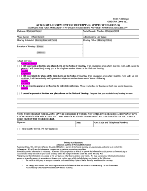 Acknowledgement of Receipt Notice of Hearing
