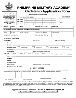 Philippine Military Academy Cadetship Application Form