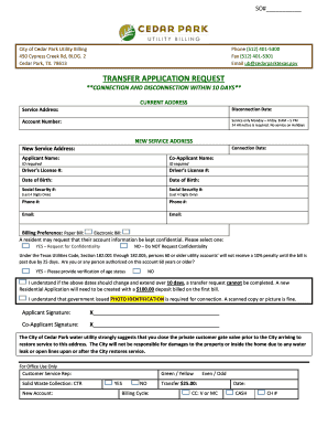 City of Cedar Park Utility Transfer Application