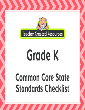 Kindergarten Common Core Standards Checklist