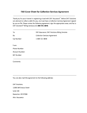 Collection Services Agreement Fax Cover Sheet