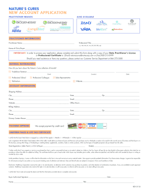 Nature’s Cures Practitioner Account Application