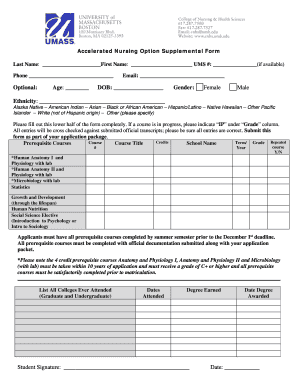 Accelerated Nursing Option Supplemental Form
