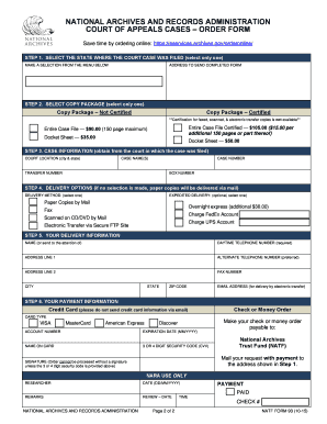 Court of Appeals Case Order Form