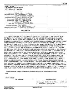 California Declaration Form MC-031