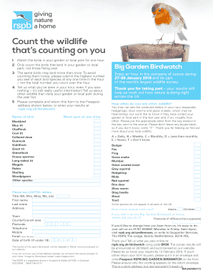 Big Garden Birdwatch Survey Form