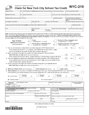 New York City School Tax Credit Claim Form NYC-210
