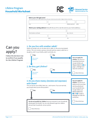 Lifeline Program Household Worksheet