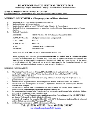 Blackpool Dance Festival Ticket Booking Form